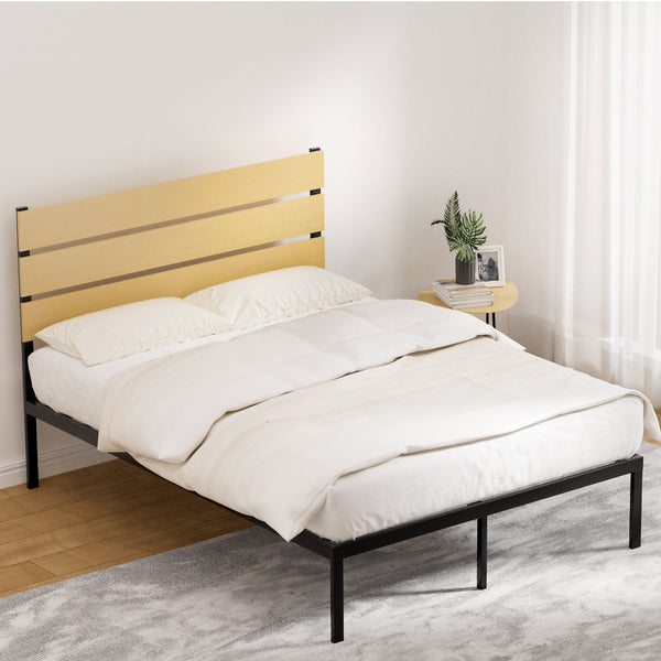 Double Bed Frames Artiss Bed Frame Double Size Metal Base Mattress Platform Foundation Black Paula