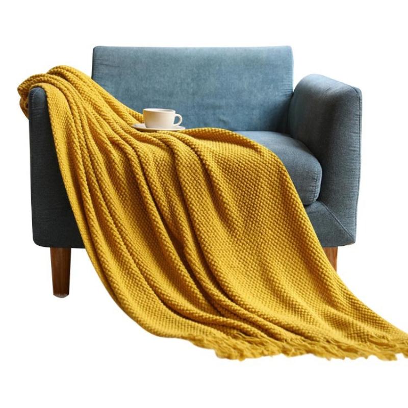 Blankets 127 By 172 Centimetre Yellow Blanket Thickened Knitted Waffle Embossed Throw