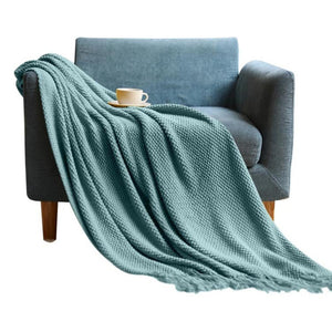 Blankets 127 By 172 Centimetre Light Green Knitted Corn Grain Waffle Embossed Throw Blanket