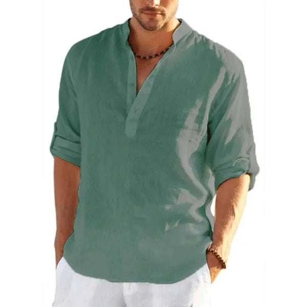 Casual Shirts Men's Linen Long Sleeve T Shirt Solid Colour Loose Casual Cotton