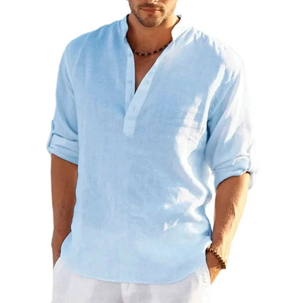 Casual Shirts Men's Linen Long Sleeve T Shirt Solid Colour Loose Casual Cotton