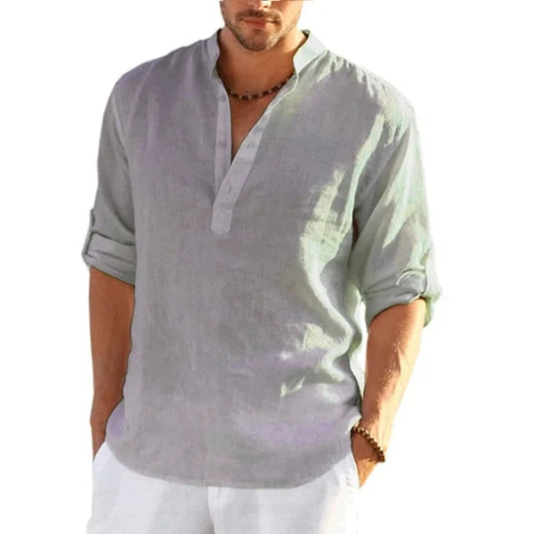 Casual Shirts Men's Linen Long Sleeve T Shirt Solid Colour Loose Casual Cotton