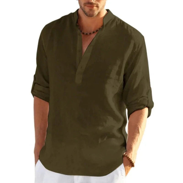 Casual Shirts Men's Linen Long Sleeve T Shirt Solid Colour Loose Casual Cotton