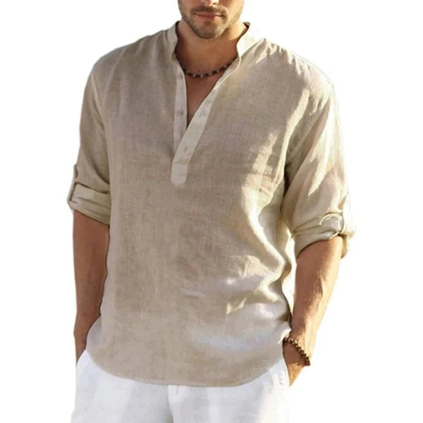 Casual Shirts Men's Linen Long Sleeve T Shirt Solid Colour Loose Casual Cotton