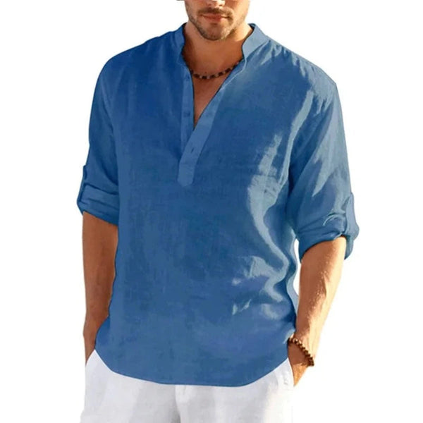 Casual Shirts Men's Linen Long Sleeve T Shirt Solid Colour Loose Casual Cotton