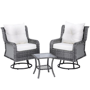 Patio Furniture Sets Gardeon 3Pc Outdoor Furniture Bistro Set Lounge Wicker Swivel Chairs Table Cushion Grey