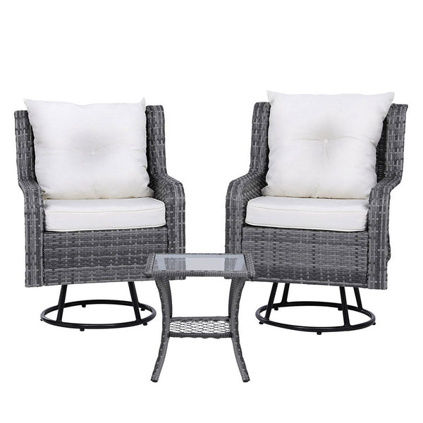 Patio Furniture Sets Gardeon 3Pc Outdoor Furniture Bistro Set Lounge Wicker Swivel Chairs Table Cushion Grey