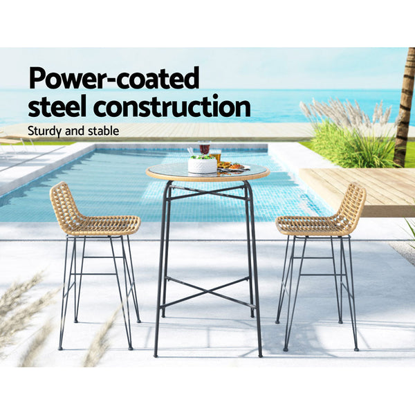 Outdoor Dining Sets Gardeon 3 Piece Outdoor Bar Set Wicker Table Chairs Patio Bistro