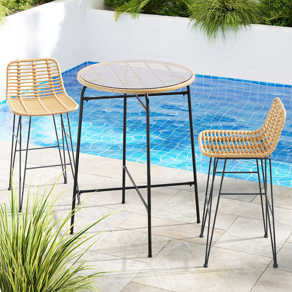 Outdoor Dining Sets Gardeon 3 Piece Outdoor Bar Set Wicker Table Chairs Patio Bistro