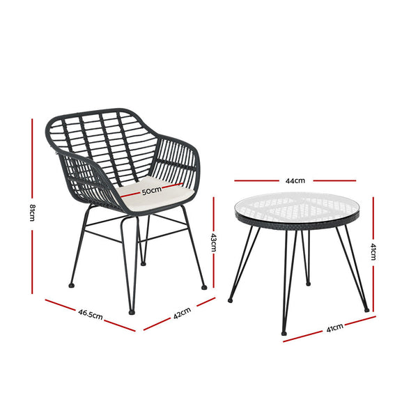 Patio Furniture Sets Gardeon 3Pc Outdoor Furniture Bistro Set Lounge Setting Table Chairs Cushion Patio Grey