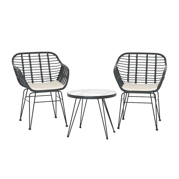 Patio Furniture Sets Gardeon 3Pc Outdoor Furniture Bistro Set Lounge Setting Table Chairs Cushion Patio Grey