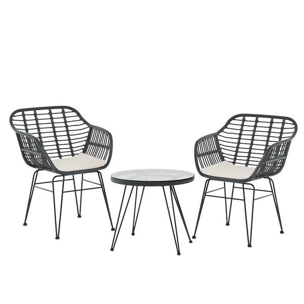 Patio Furniture Sets Gardeon 3Pc Outdoor Furniture Bistro Set Lounge Setting Table Chairs Cushion Patio Grey