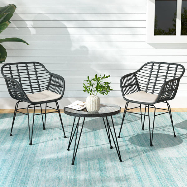 Patio Furniture Sets Gardeon 3Pc Outdoor Furniture Bistro Set Lounge Setting Table Chairs Cushion Patio Grey