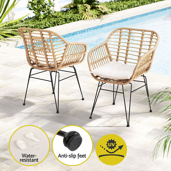 Patio Furniture Sets Gardeon 3Pc Outdoor Furniture Bistro Set Lounge Setting Table Chairs Cushion Patio Grey