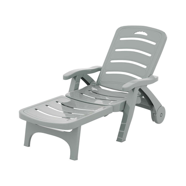 Loungers Gardeon Sun Lounger Folding Chair Wheels Patio Outdoor Furniture Grey