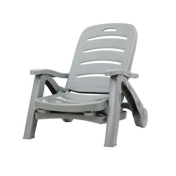 Loungers Gardeon Sun Lounger Folding Chair Wheels Patio Outdoor Furniture Grey