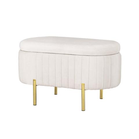 Blanket Boxes Artiss Storage Ottoman Blanket Box 87Cm Velvet Oval White