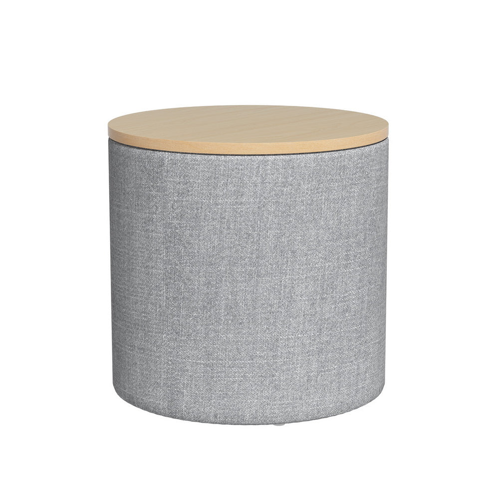 Blanket Boxes Artiss Storage Ottoman Blanket Box 40Cm Linen Round Grey