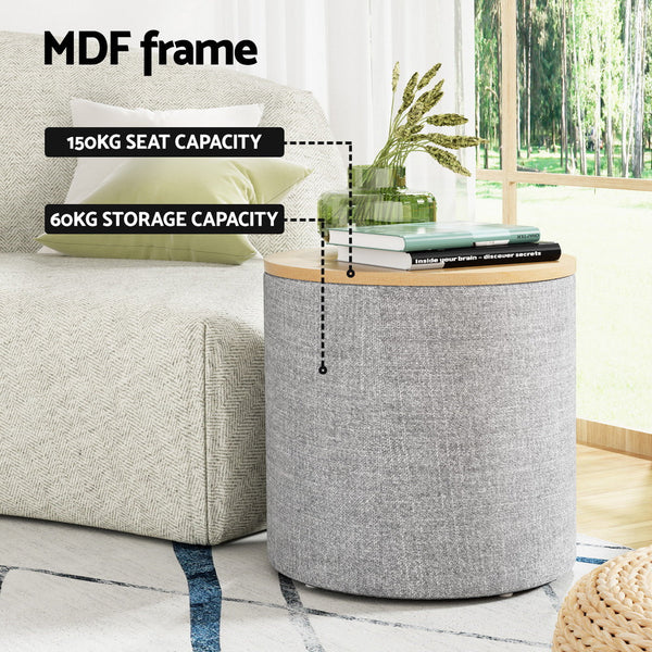 Blanket Boxes Artiss Storage Ottoman Blanket Box 40Cm Linen Round Grey