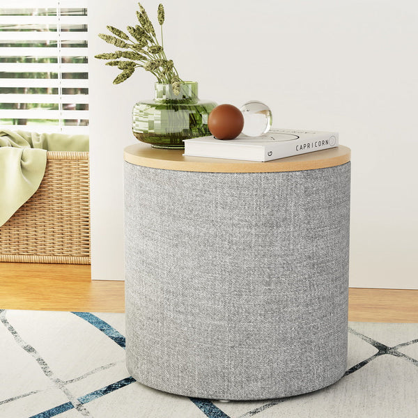 Blanket Boxes Artiss Storage Ottoman Blanket Box 40Cm Linen Round Grey