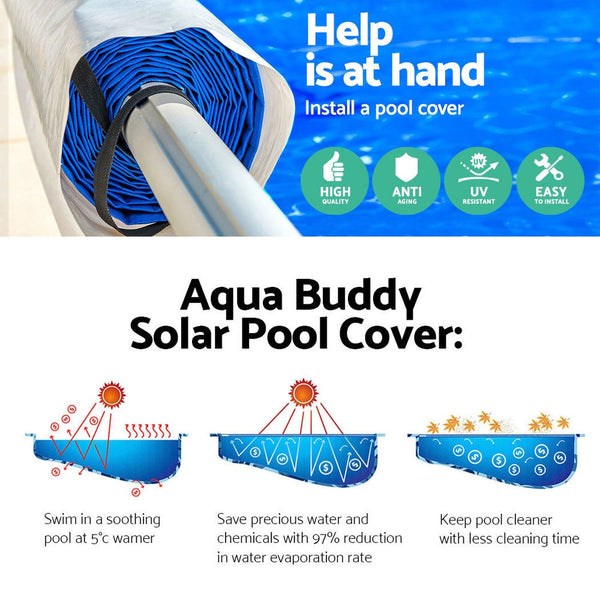 Pool Covers Aquabuddy Pool Cover 8X4.2M 400 Micron Swimming Solar Blanket 5.5M Blue Roller