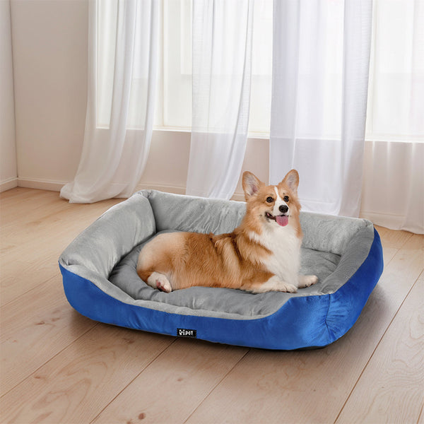 Pet Beds I.Pet Bed Dog Cat Calming Soft Mat Sleeping Comfy Plush Cave Washable Blue