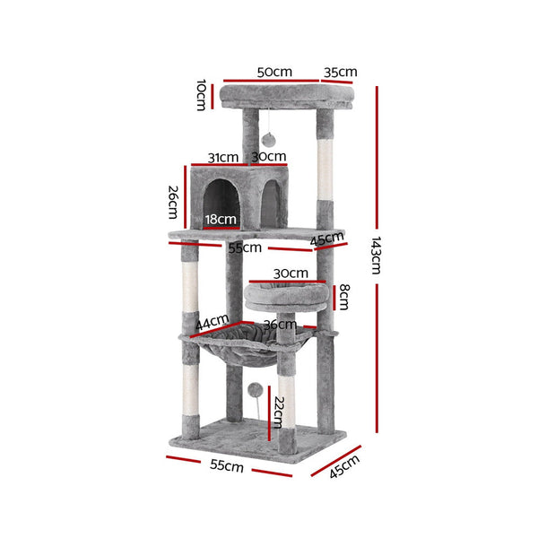 Furniture & Scratchers I.Pet Cat Tree Tower Scratching Post Scratcher 143Cm Condo House Trees Grey