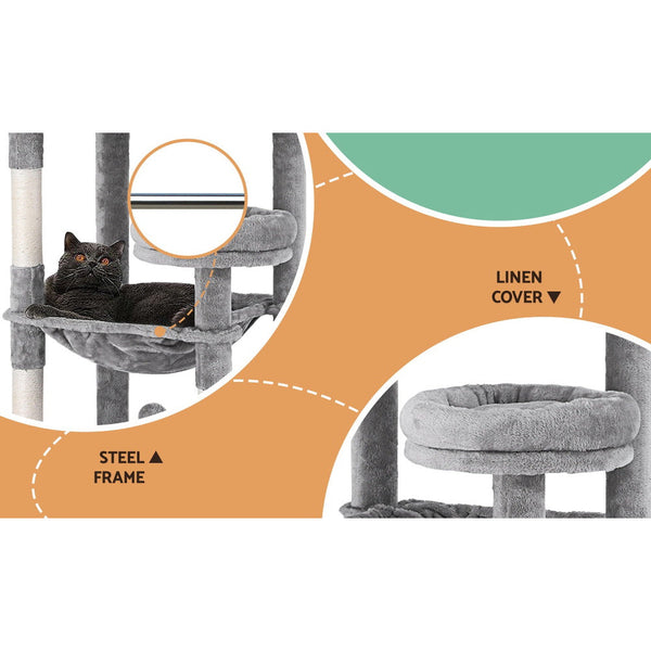 Furniture & Scratchers I.Pet Cat Tree Tower Scratching Post Scratcher 143Cm Condo House Trees Grey