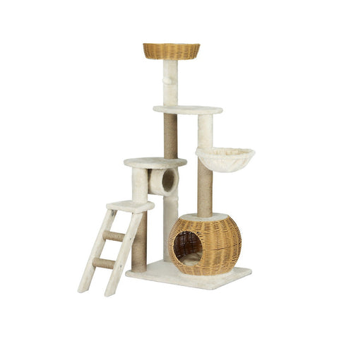 Furniture & Scratchers I.Pet Cat Tree 138Cm Tower Scratching Post Scratcher Wood Bed Condo House Rattan Ladder