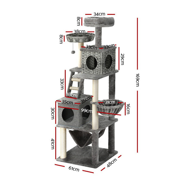 Furniture & Scratchers I.Pet Cat Tree 169Cm Tower Scratching Post Scratcher Wood Bed Condo House Rattan Ladder