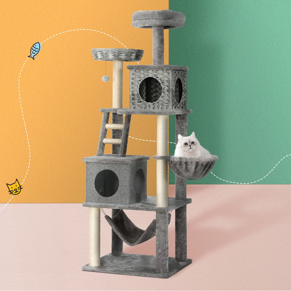 Furniture & Scratchers I.Pet Cat Tree 169Cm Tower Scratching Post Scratcher Wood Bed Condo House Rattan Ladder