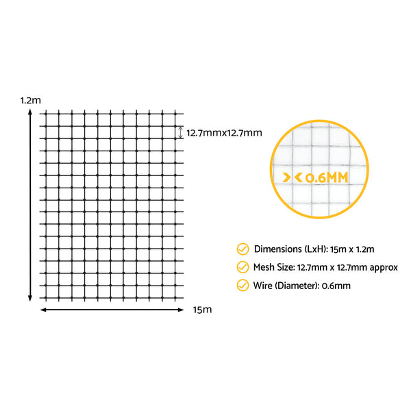 Small Animal Cages & Hutches I.Pet Poultry Chicken Fence Netting Wire Mesh Roll Duck Goose Coop 15Mx120cm