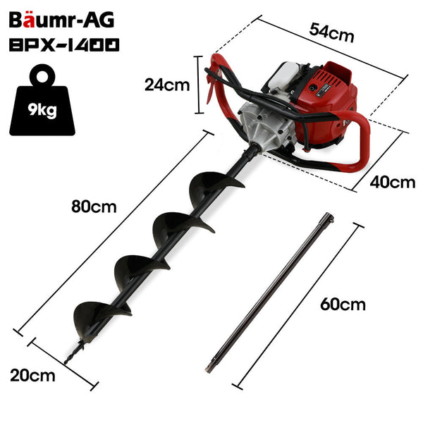 Post Hole Diggers & Augers Baumr Ag Bpx 1400 38Cc Stroke Petrol Post Hole Digger 150Mm Auger W/ 600Mm Extension Shaft