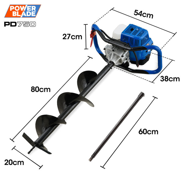 Post Hole Diggers & Augers Powerblade Pd750 52Cc Stroke Petrol Post Hole Digger 200Mm Auger W/ 600Mm Extension Shaft