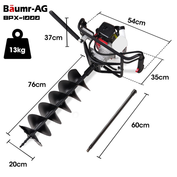 Post Hole Diggers & Augers Baumr Ag Petrol Post Hole Digger Safety Stop Brake 200Mm Double Helix Earth Auger Bit