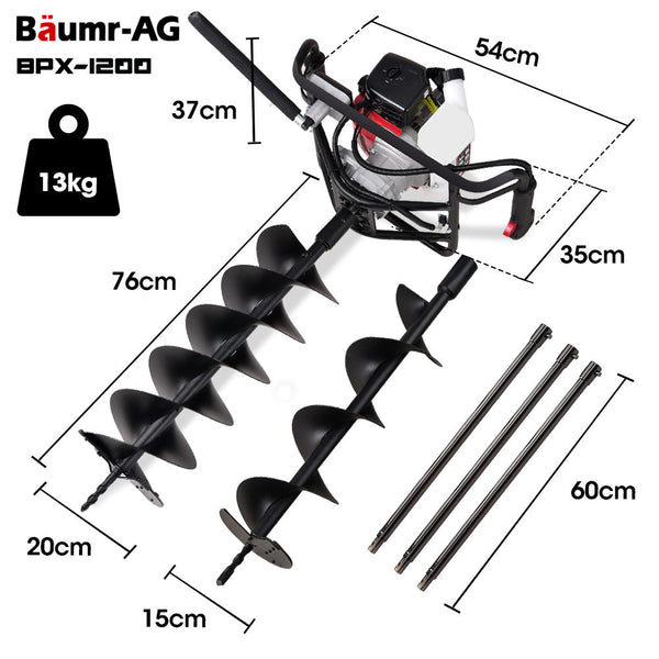 Post Hole Diggers & Augers Baumr Ag Petrol Post Hole Digger Safety Brake 150Mm+200Mm Double Helix Earth Auger Bits