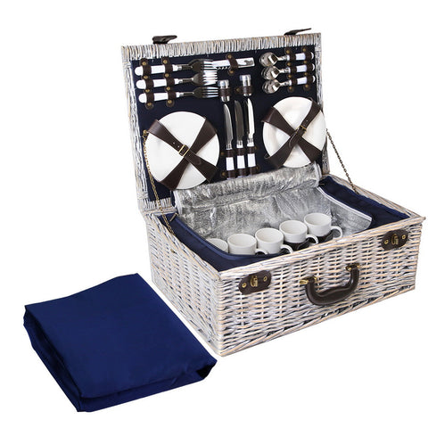 Picnic Baskets & Backpacks Alfresco 6 Person Picnic Basket Set Cooler Bag Insulated Blanket Plates Navy