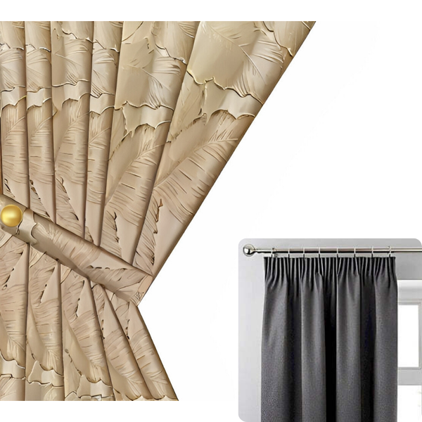 Curtains & Drapes Curtain Beige 500 Centimetre X 250 3D Leaves Luxury Blackout