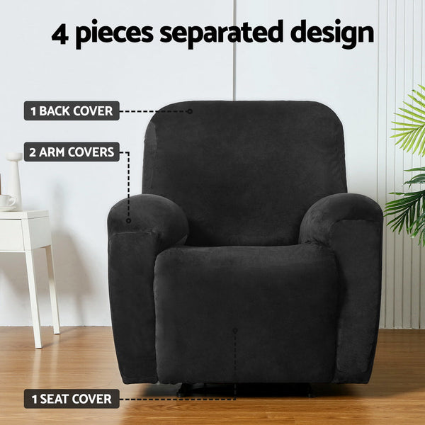 Slipcovers Artiss Recliner Chair Covers 1 Seater Velvet Black