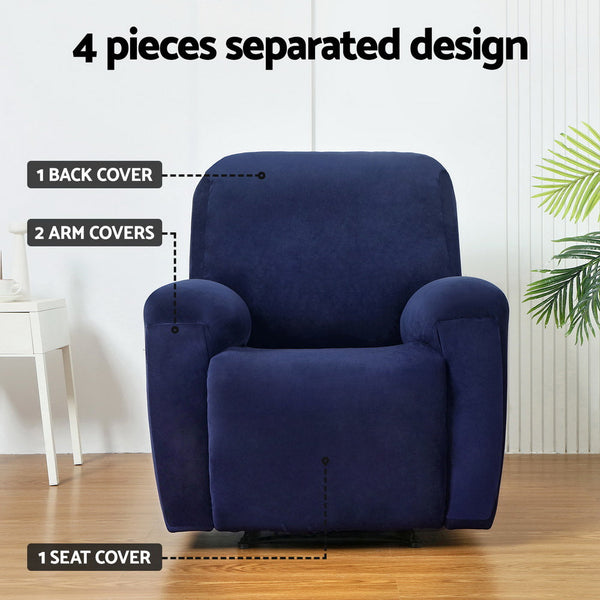 Slipcovers Artiss Recliner Chair Covers 1 Seater Velvet Navy