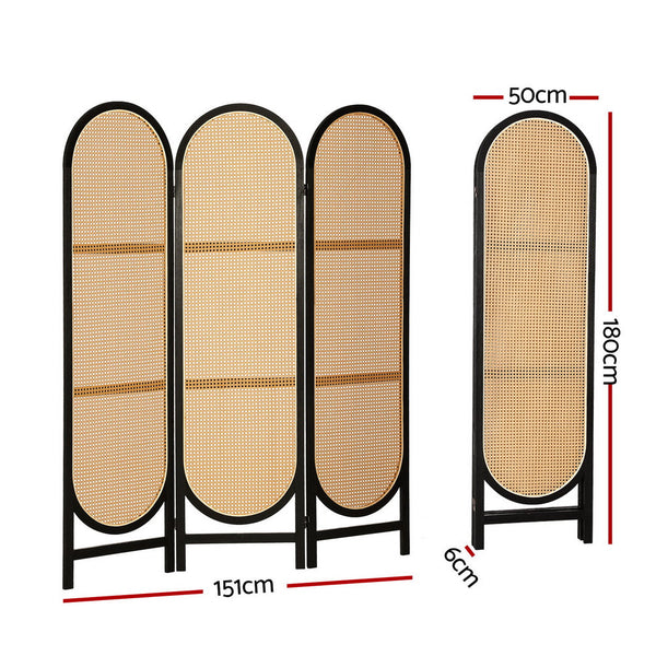 Screens & Room Dividers Artiss 3 Panel Room Divider Screen 151X180cm Rattan Brown