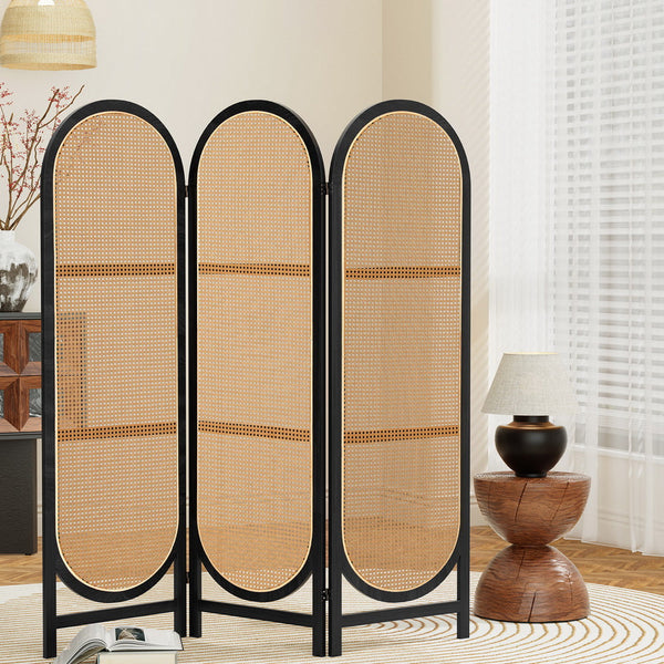 Screens & Room Dividers Artiss 3 Panel Room Divider Screen 151X180cm Rattan Brown