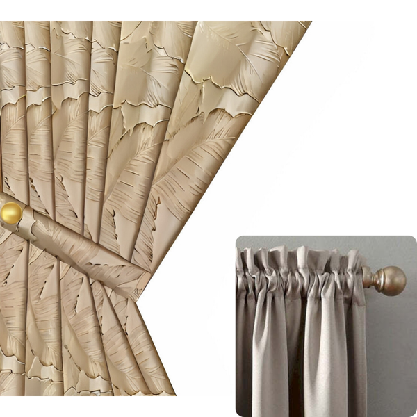 Curtains & Drapes Curtain Beige 500 Centimetre X 250 3D Leaves Luxury Blackout