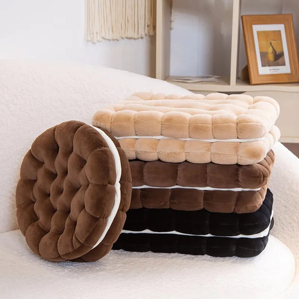 Cushions & Decorative Pillows Plush Pillow Light Brown Square Double Biscuit Shape Stuffed Soft Cushion