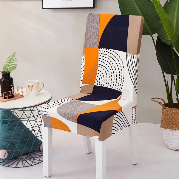 Slipcovers Chair Cover Orange Pattern Lines Design Anti Dirt Elastic Material For Dining Room Kitchen Wedding Hotel Banquet Restaurant