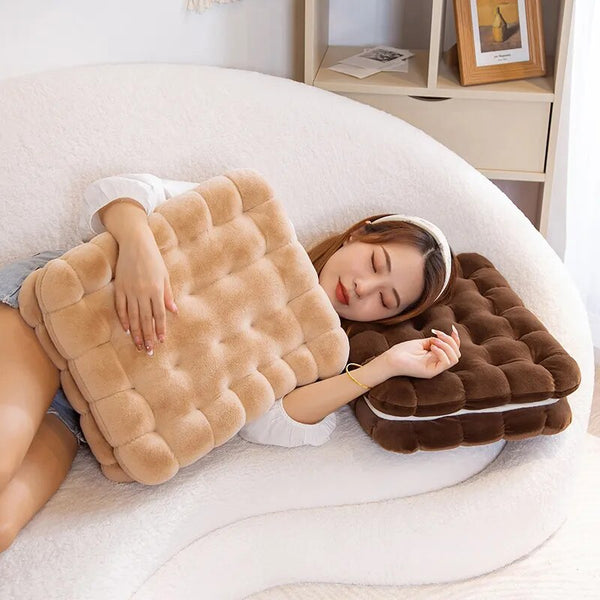 Cushions & Decorative Pillows Plush Dark Brown Square Double Biscuit Shape Stuffed Soft Pillow Cushion Decor