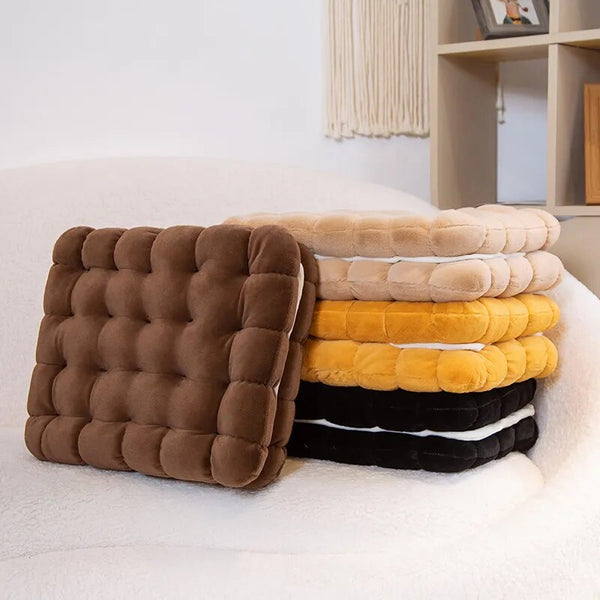 Cushions & Decorative Pillows Plush Pillow Light Brown Square Double Biscuit Shape Stuffed Soft Cushion