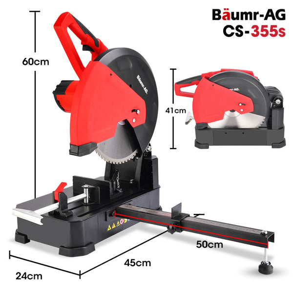 Circular Saws Baumr Ag 2400W 355Mm 14' Metal Cut Off Cold Saw Premium Low Spark Ceramic Alloy Tooth Blade Measurement Scale Soft Start 45 Degree Mitre