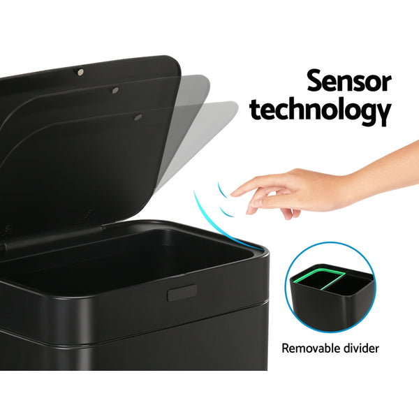 Rubbish Bins Devanti 70L Motion Sensor Bin Pedal Bins Automatic Black