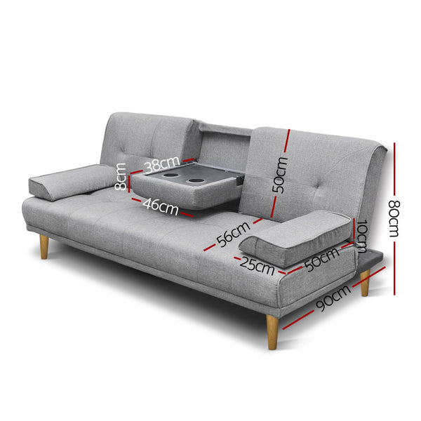 Sofa Beds Artiss Sofa Bed 188Cm Grey Faux Linen